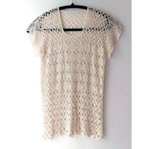Handmade natural crochet beach coverup top XS
